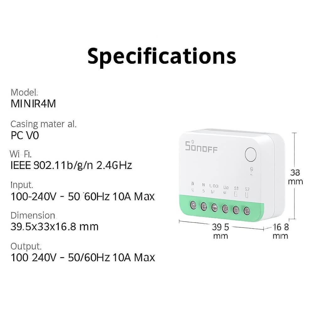 Interruptor Inteligente Sonoff MINI Extreme MINIR4M espesificaciones